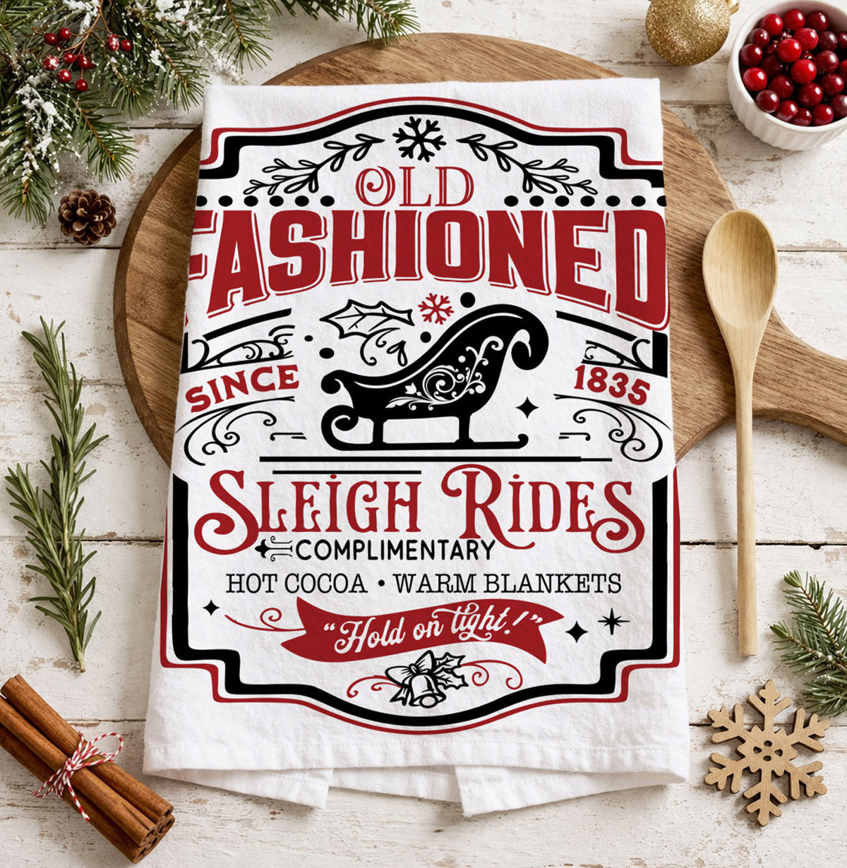 Sleigh Rides & Candy Canes Christmas Kitchen Towel