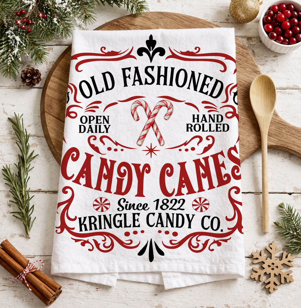 Sleigh Rides & Candy Canes Christmas Kitchen Towel