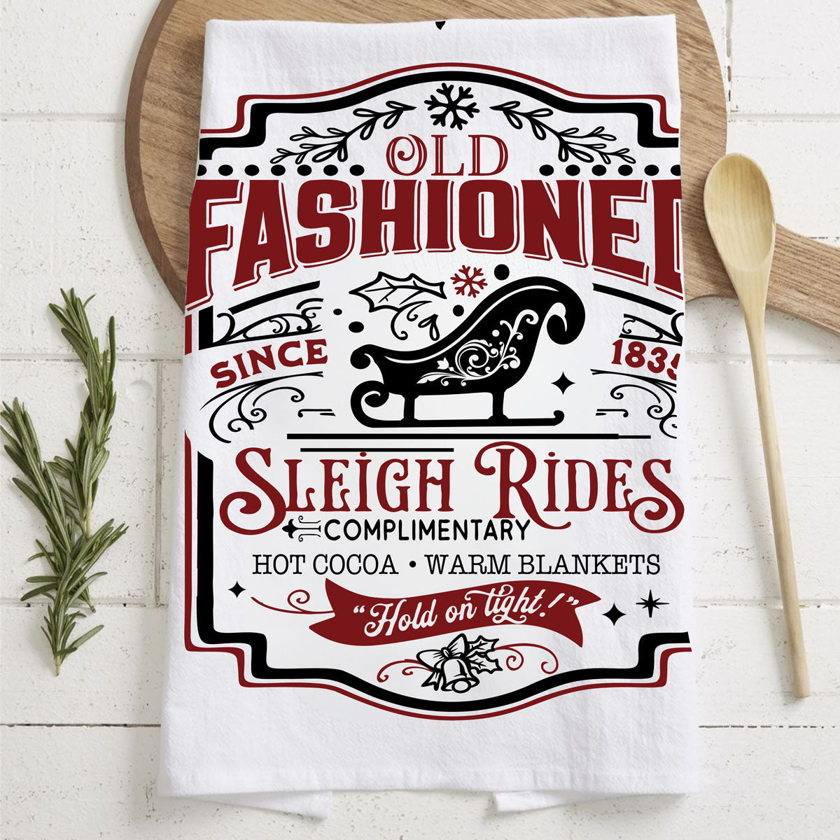 Sleigh Rides & Candy Canes Christmas Kitchen Towel