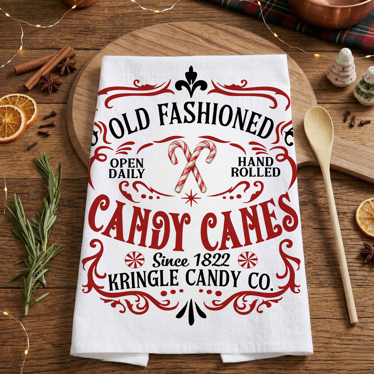 Sleigh Rides & Candy Canes Christmas Kitchen Towel