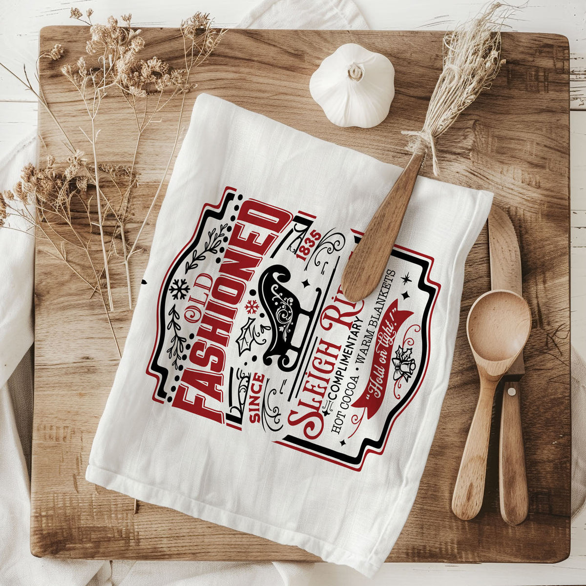 Sleigh Rides & Candy Canes Christmas Kitchen Towel