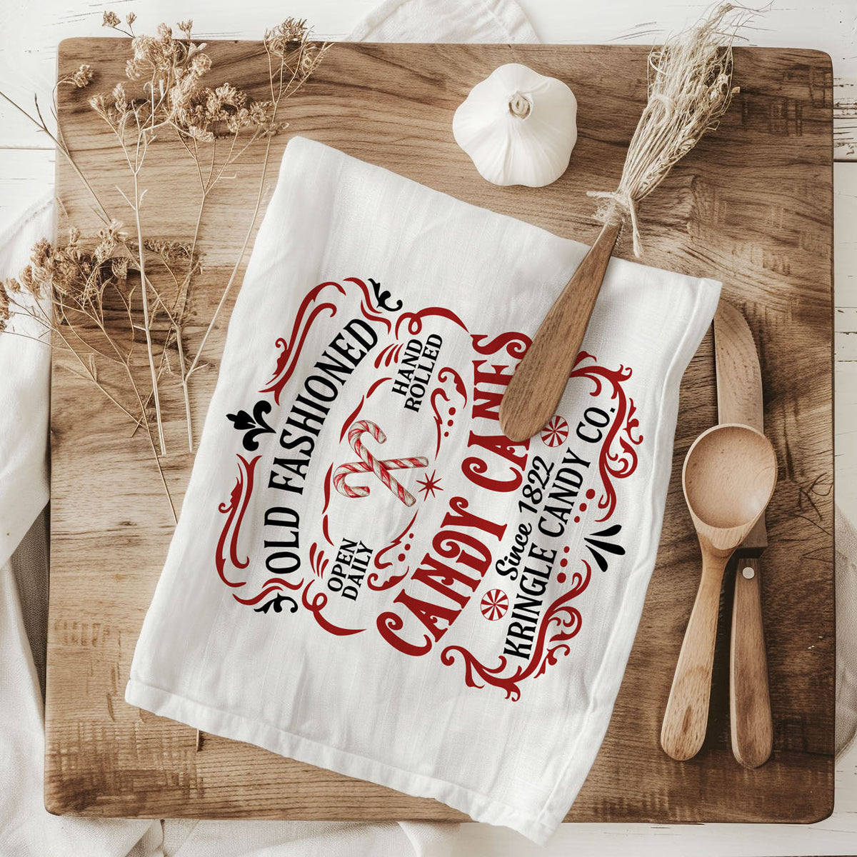 Sleigh Rides & Candy Canes Christmas Kitchen Towel