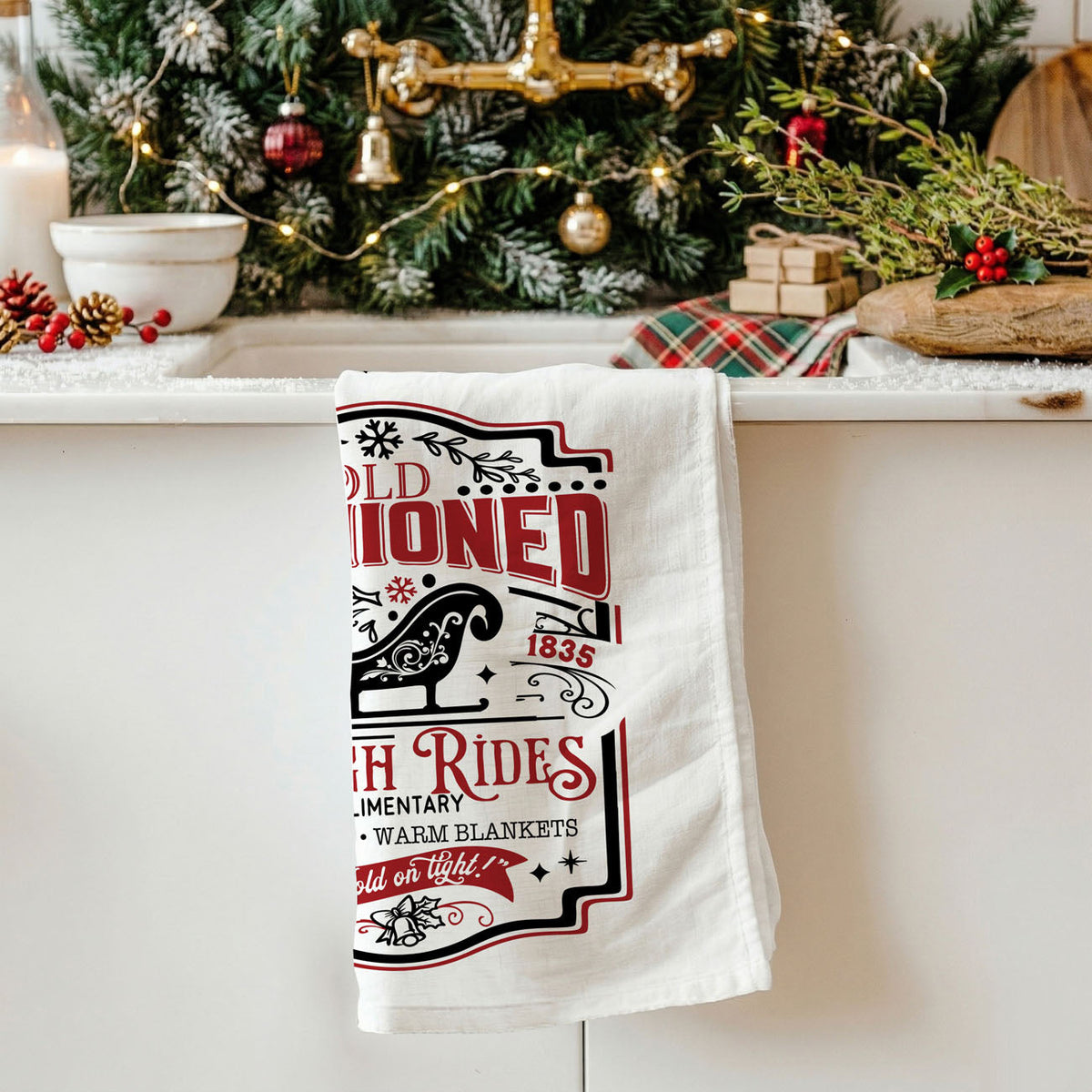Sleigh Rides & Candy Canes Christmas Kitchen Towel