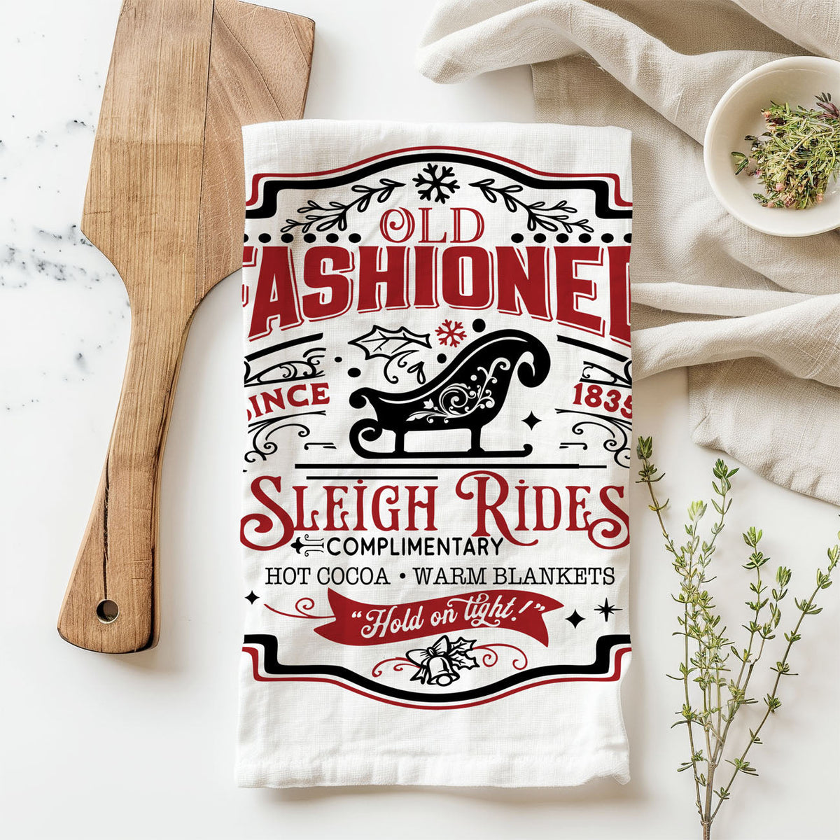 Sleigh Rides & Candy Canes Christmas Kitchen Towel