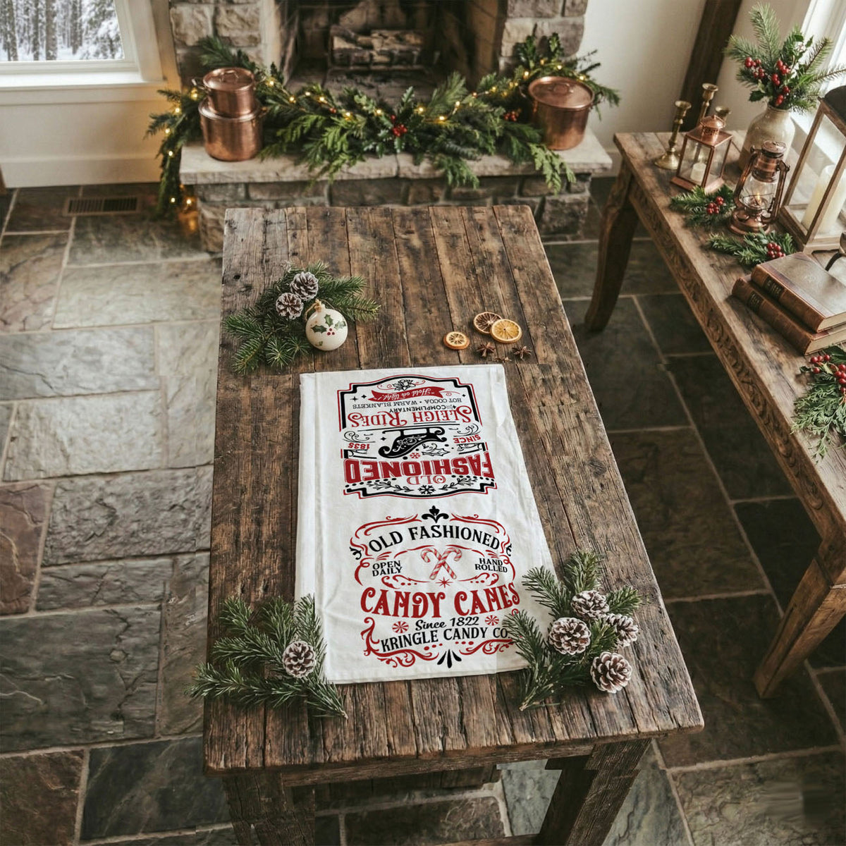 Sleigh Rides & Candy Canes Christmas Kitchen Towel