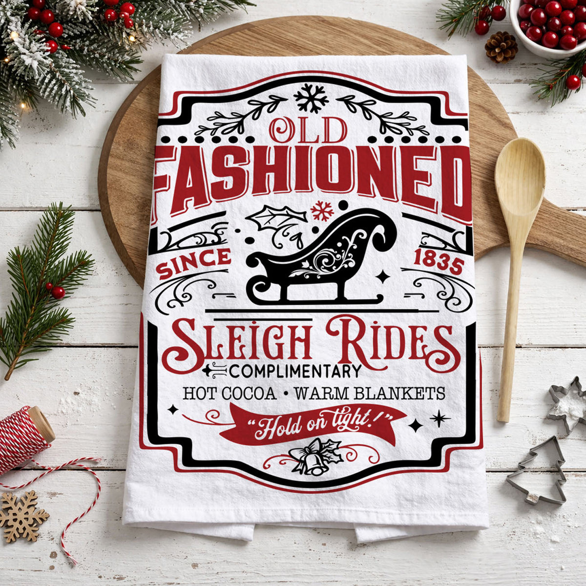 Sleigh Rides & Candy Canes Christmas Kitchen Towel