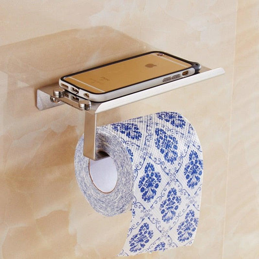 Stainless Steel Toilet Paper Holder with Phone Shelf