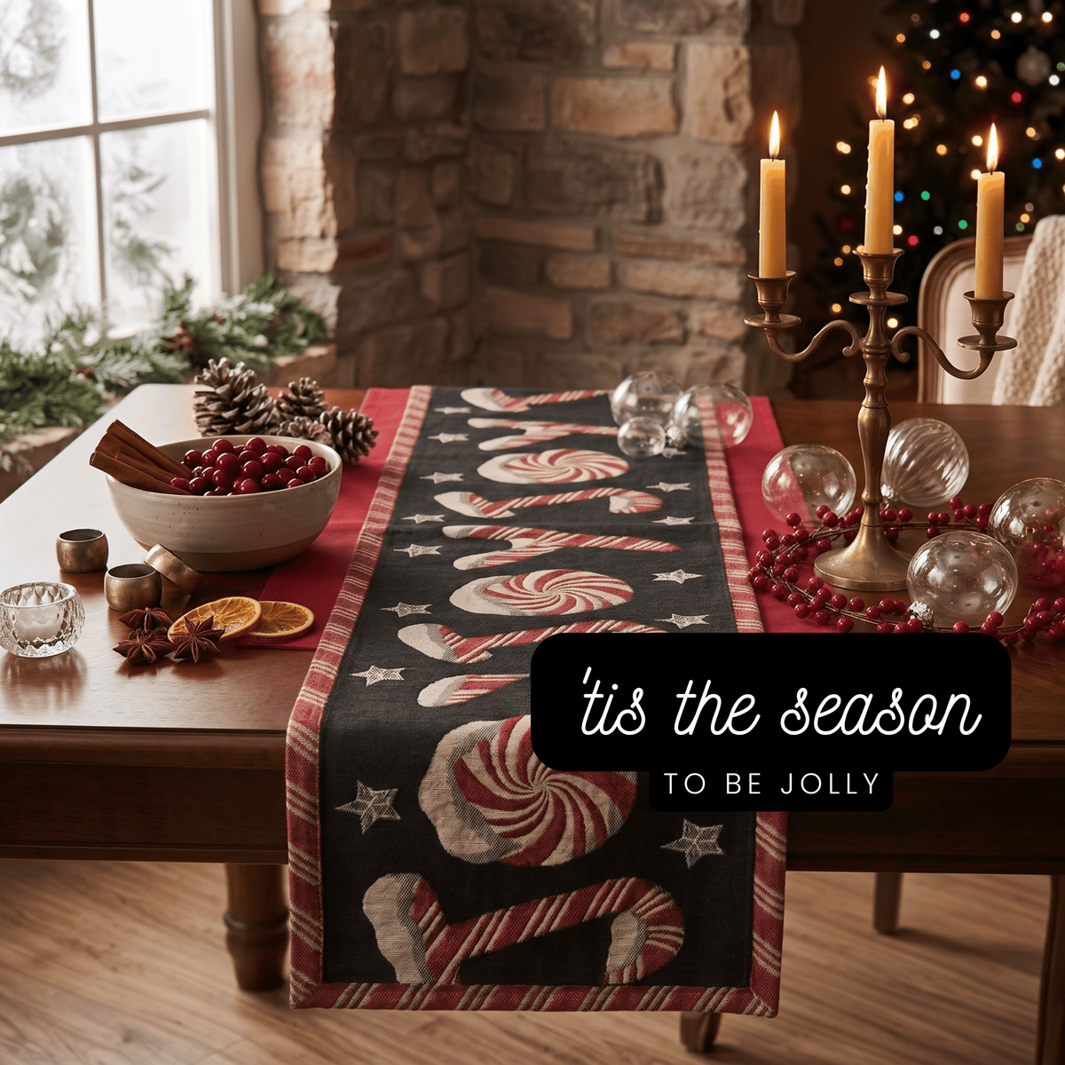 Peppermint Joy Christmas Tapestry Table Runner