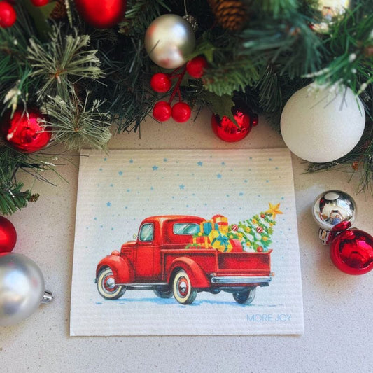 Christmas Truck Swedish Dishcloth — Red