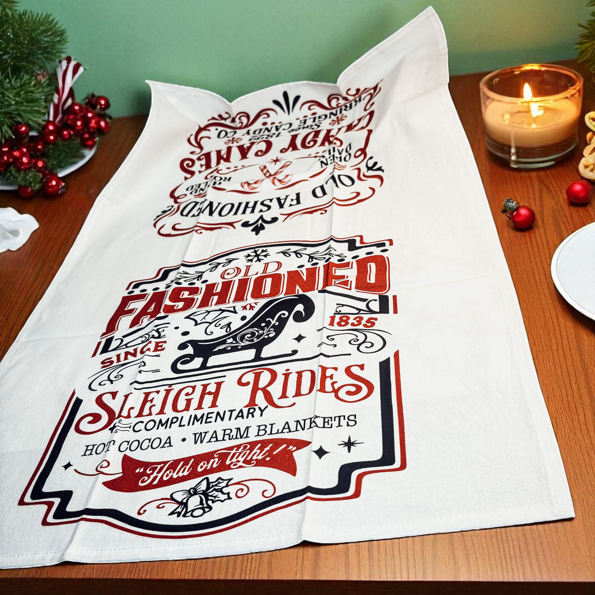 Sleigh Rides & Candy Canes Christmas Kitchen Towel