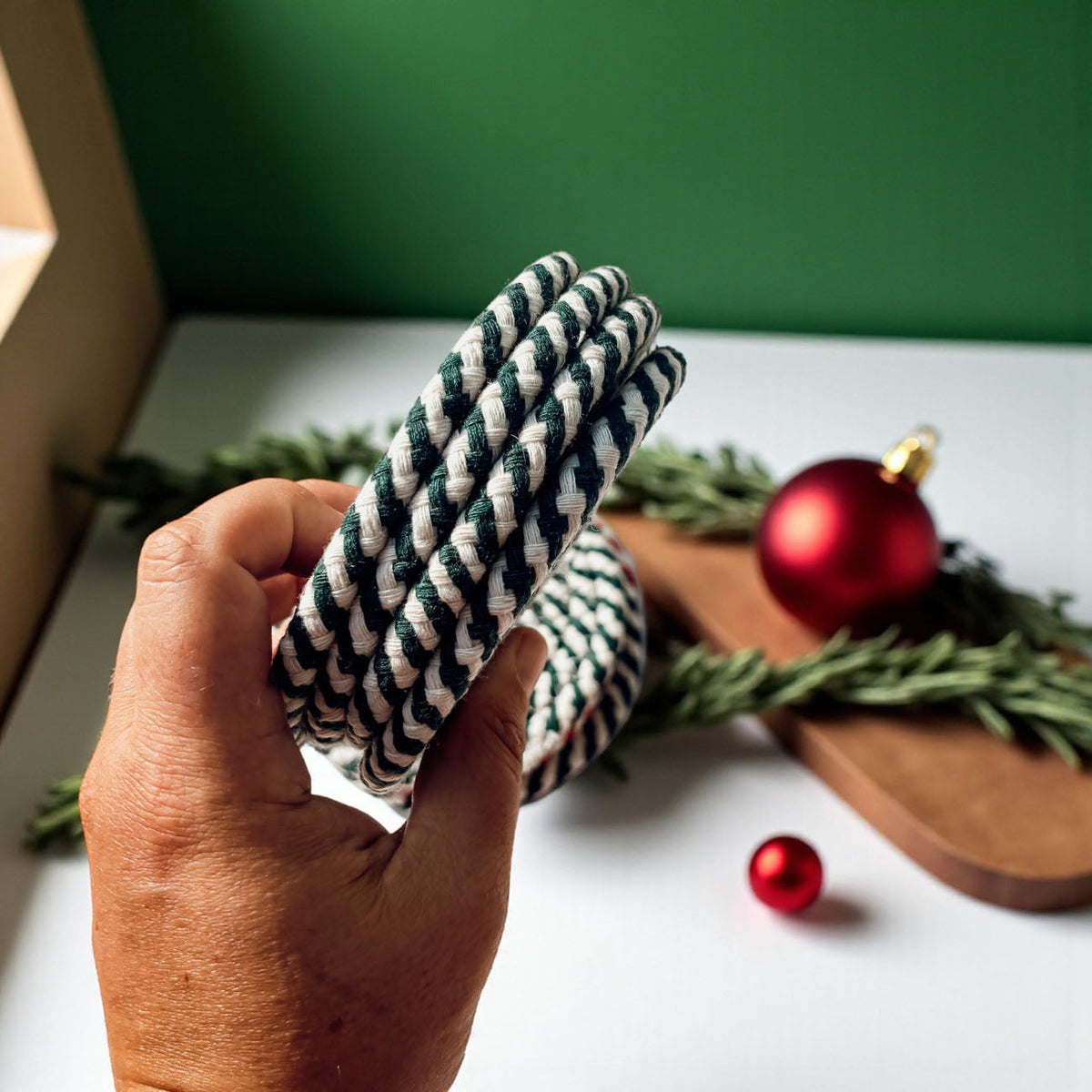 Candy Cane Braided Coasters — Set of 4