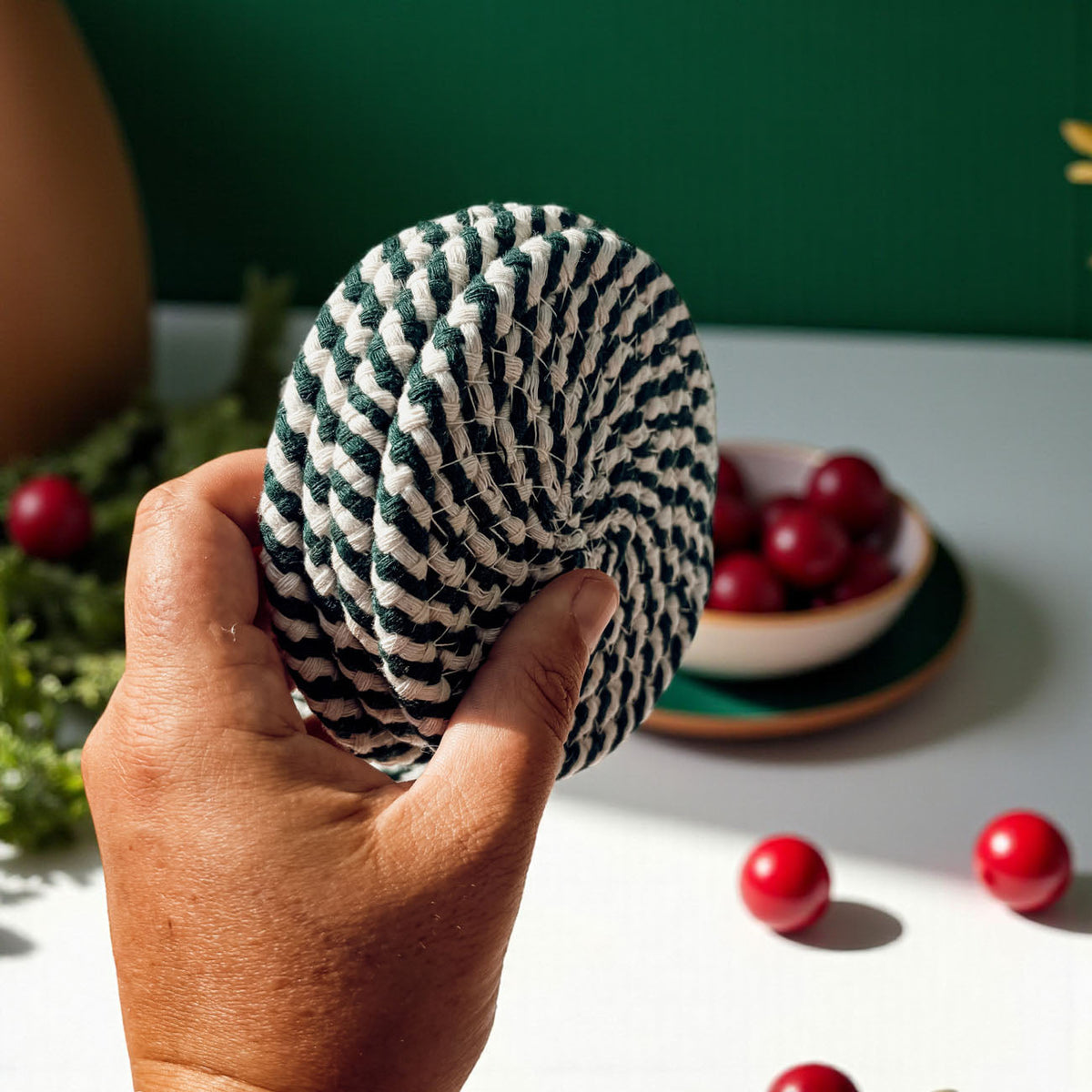 Candy Cane Braided Coasters — Set of 4