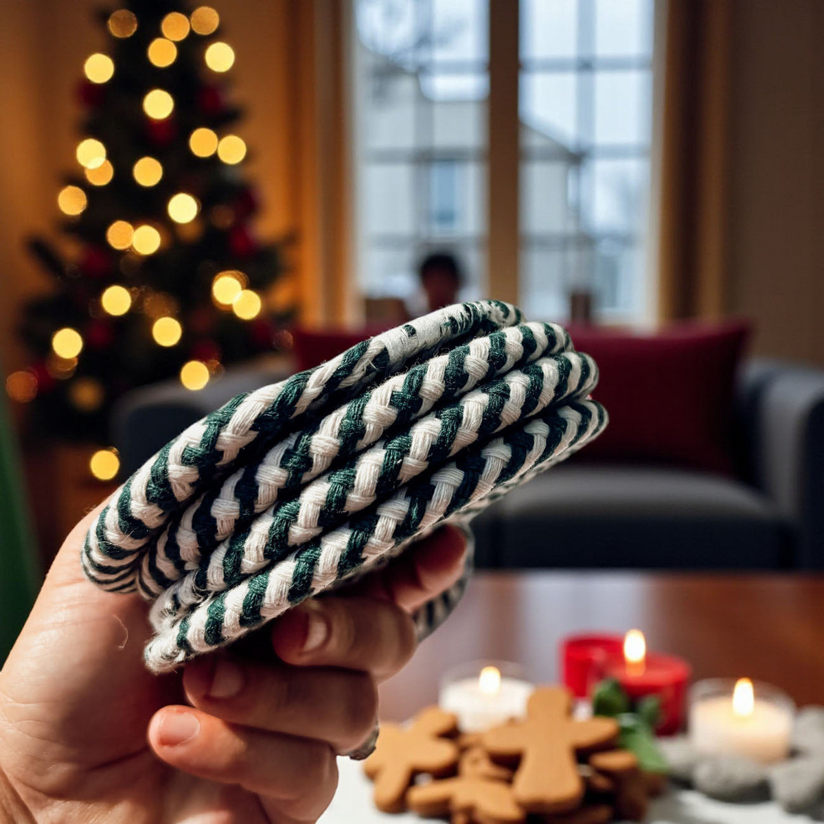 Candy Cane Braided Coasters — Set of 4