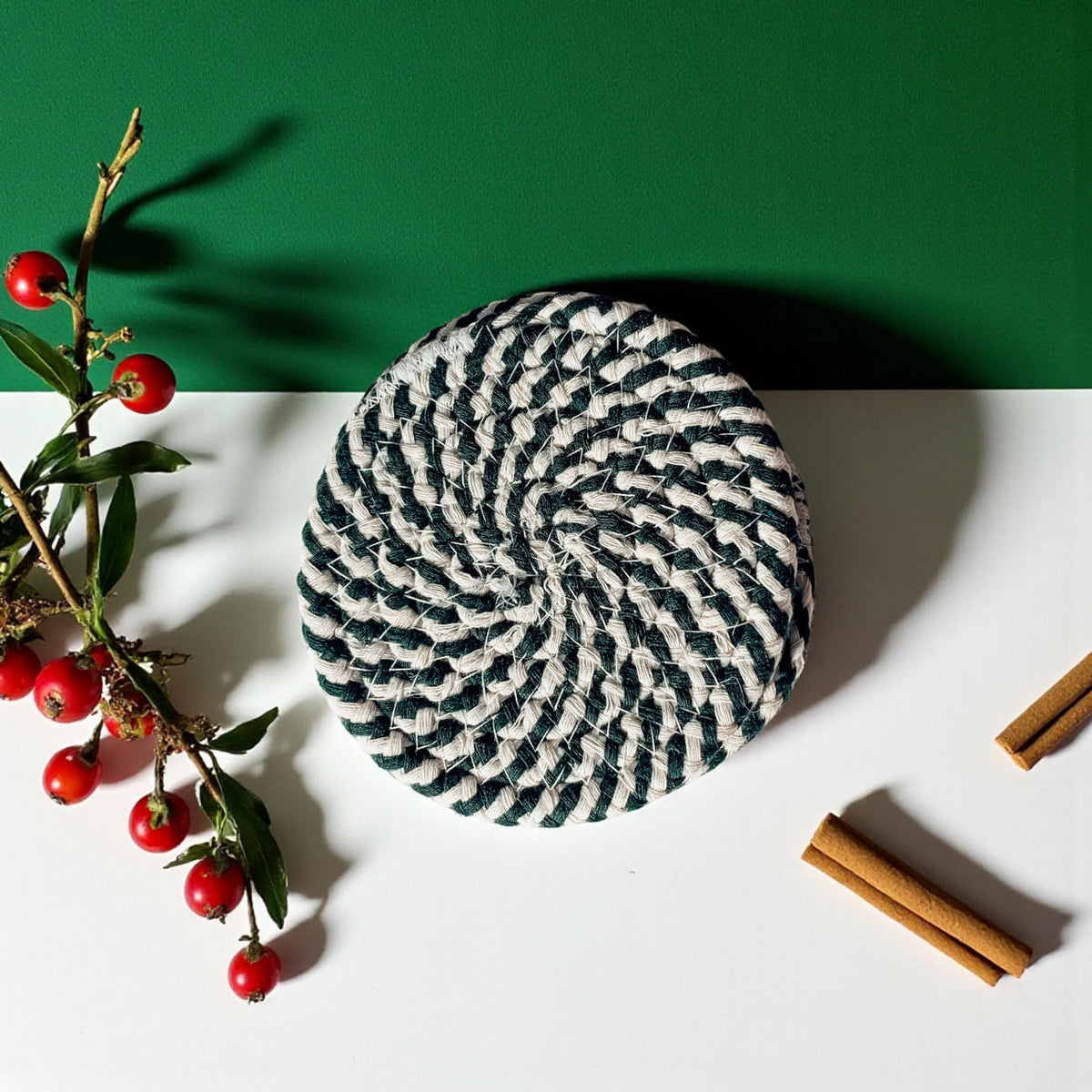 Candy Cane Braided Coasters — Set of 4