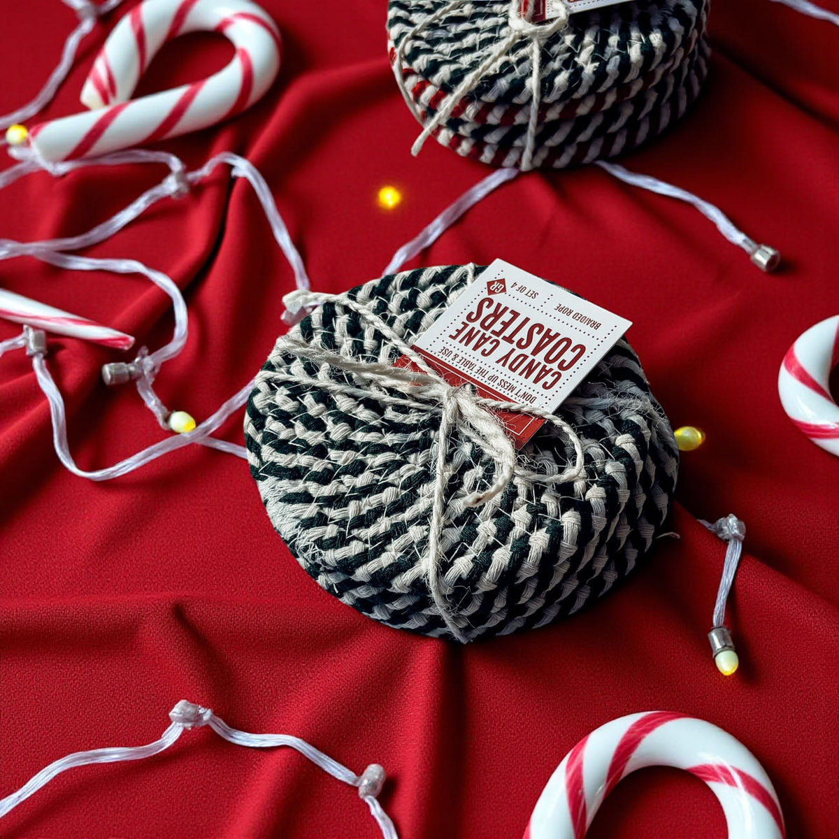 Candy Cane Braided Coasters — Set of 4