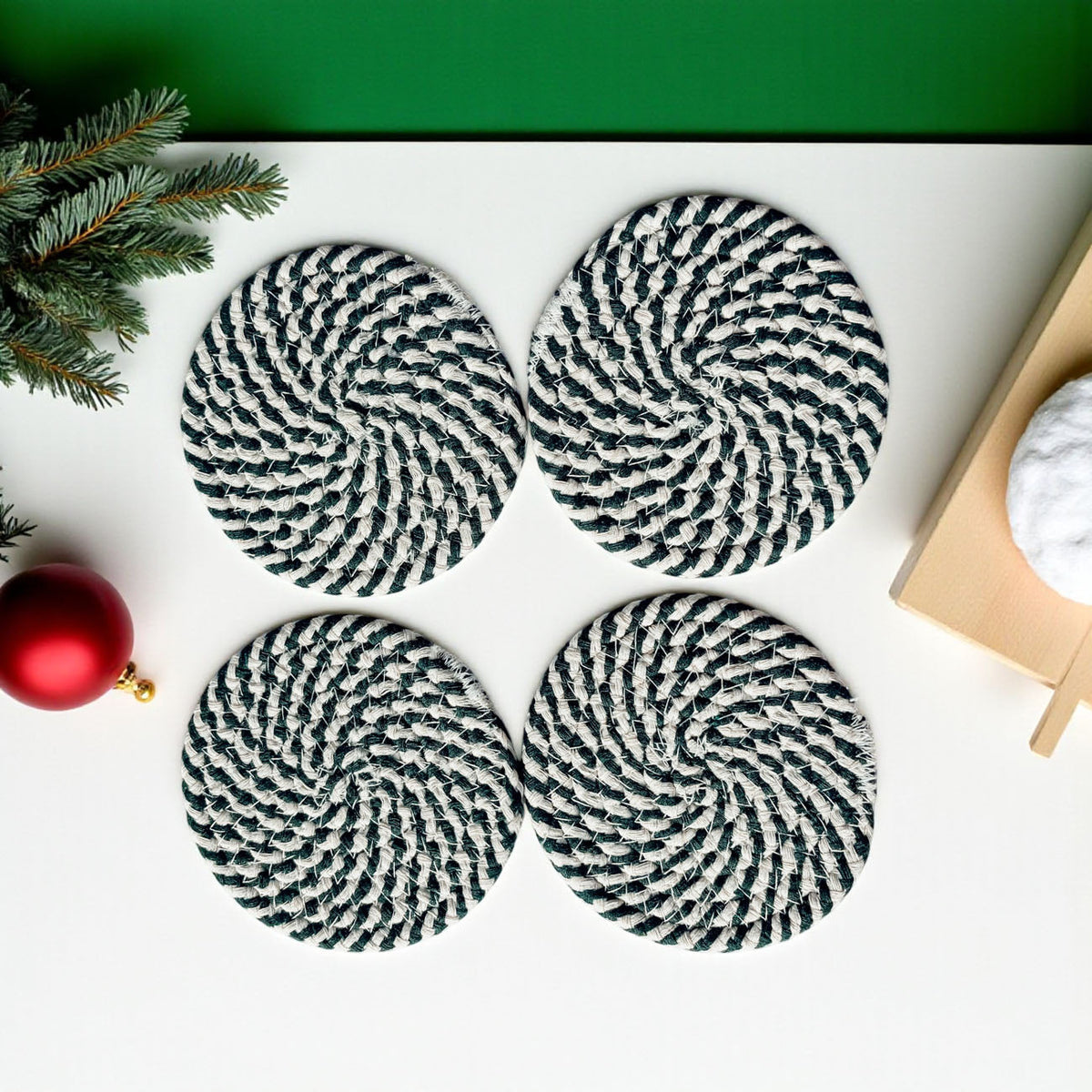 Candy Cane Braided Coasters — Set of 4
