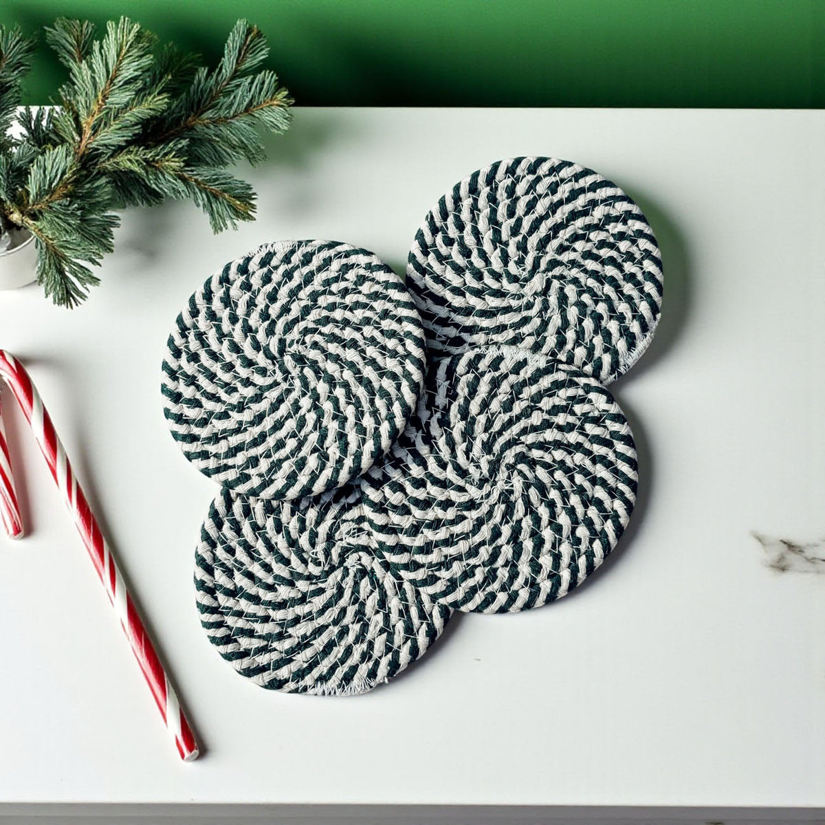 Candy Cane Braided Coasters — Set of 4