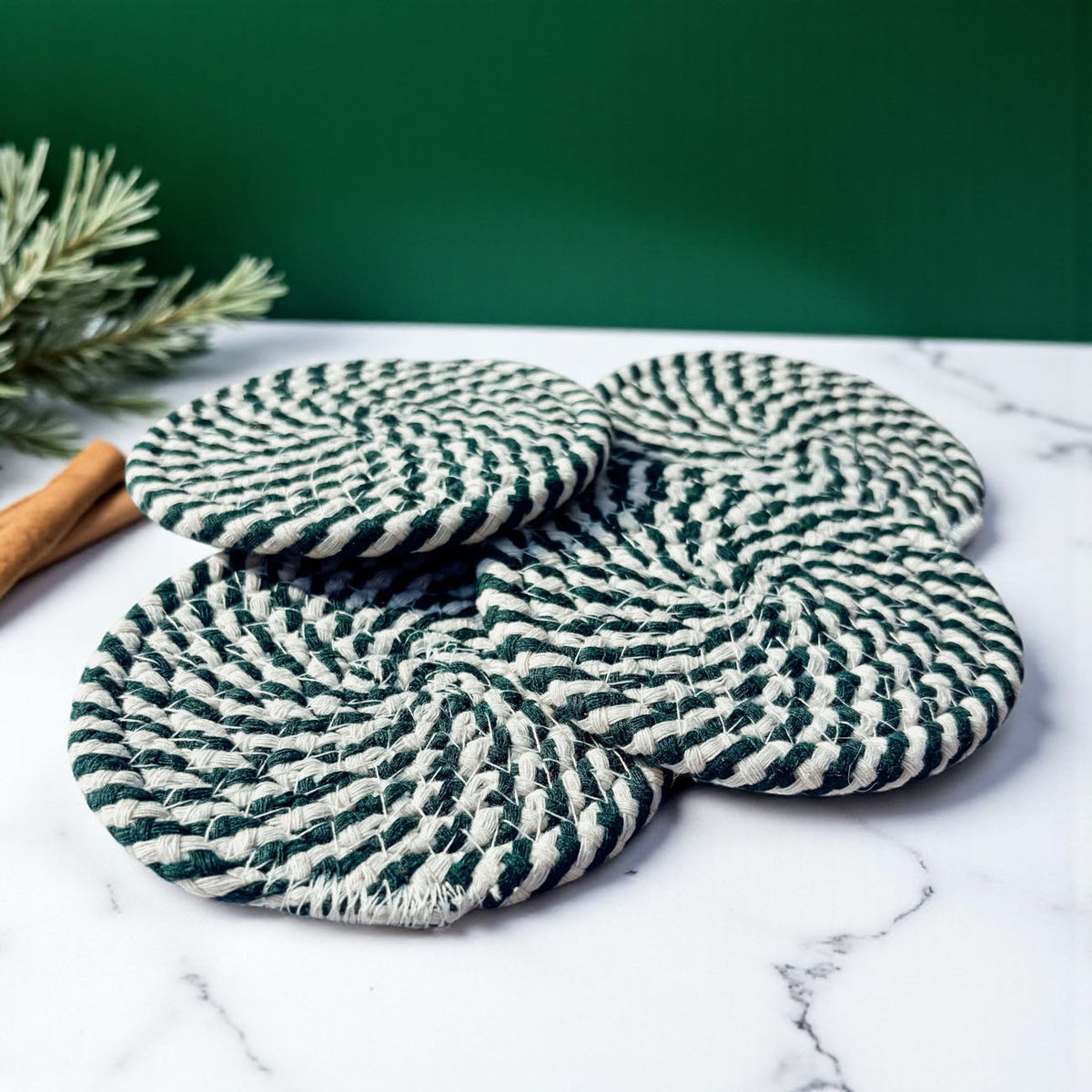 Candy Cane Braided Coasters — Set of 4