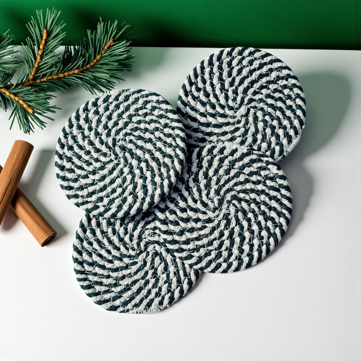 Candy Cane Braided Coasters — Set of 4