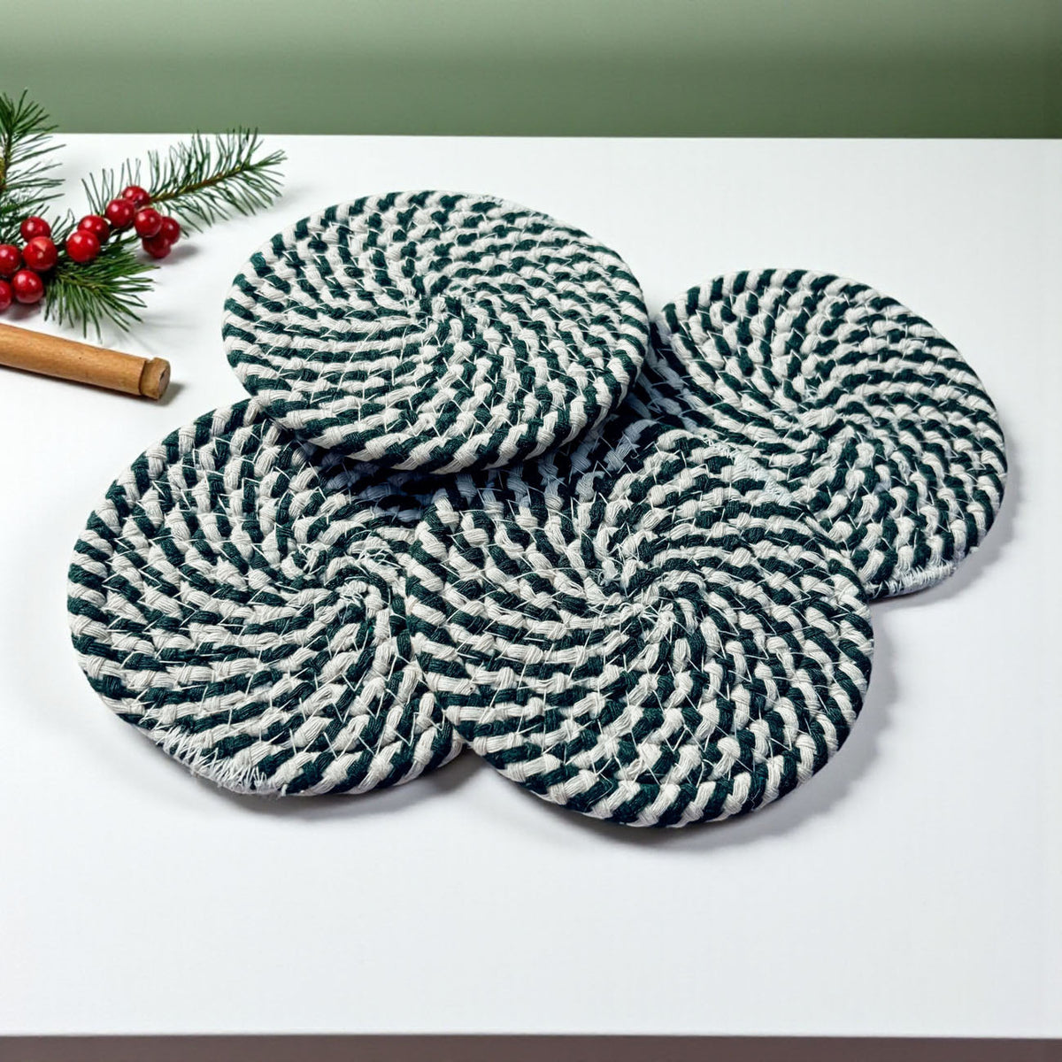 Candy Cane Braided Coasters — Set of 4