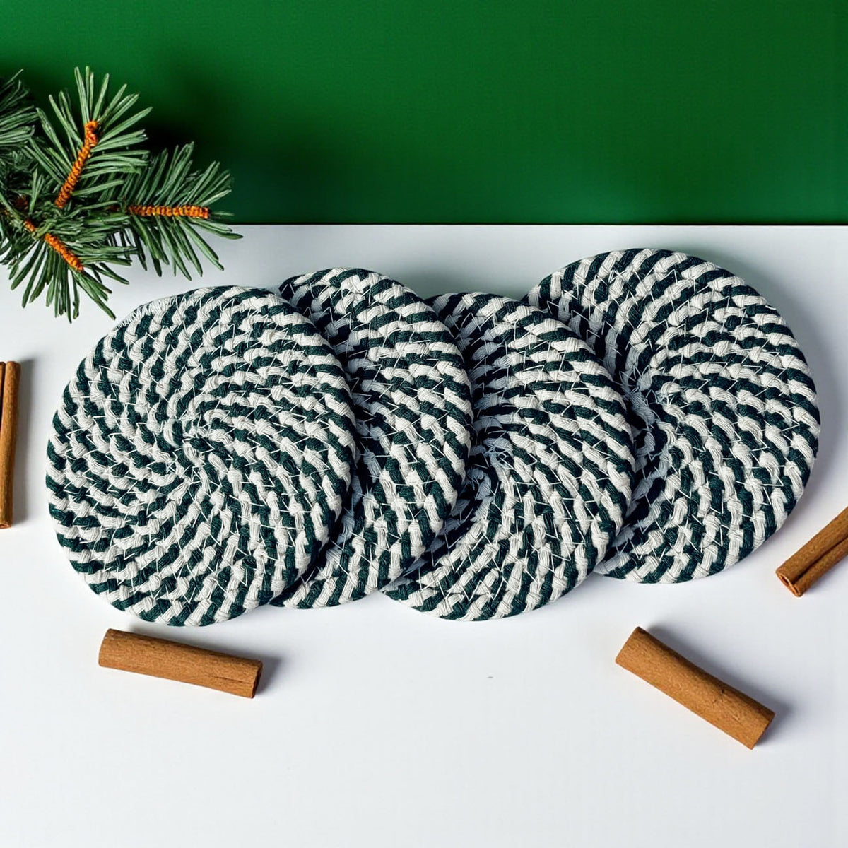 Candy Cane Braided Coasters — Set of 4