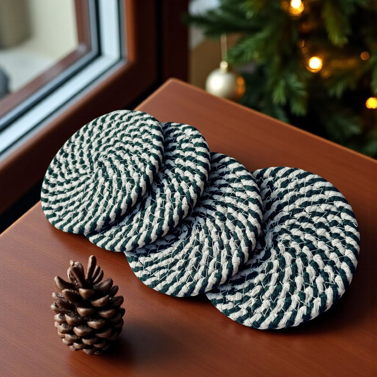 Candy Cane Braided Coasters — Set of 4