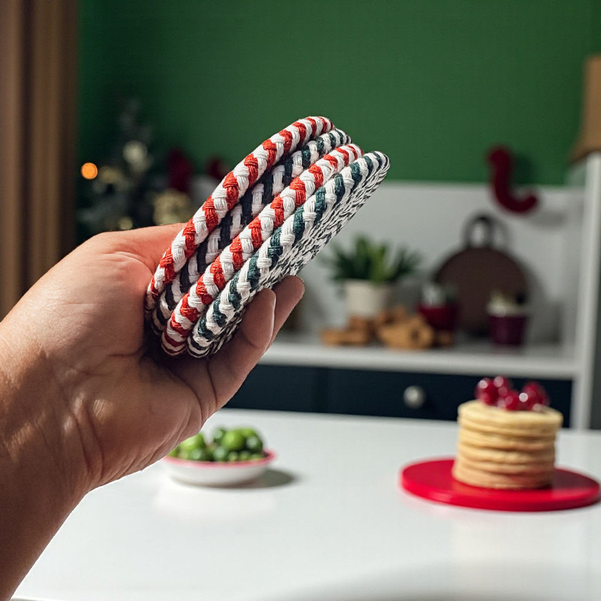 Candy Cane Braided Coasters — Set of 4