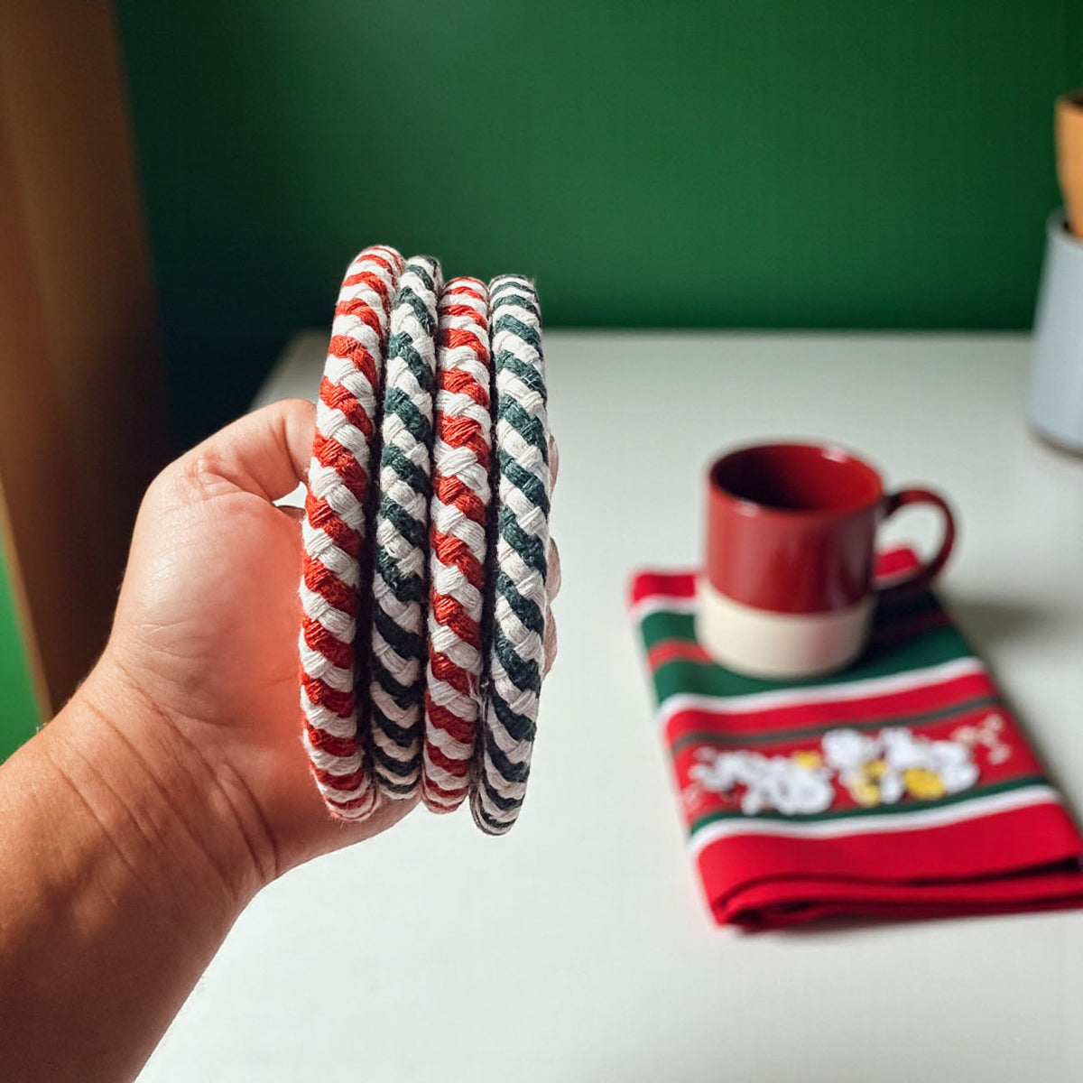 Candy Cane Braided Coasters — Set of 4