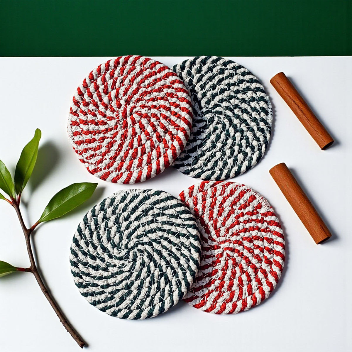 Candy Cane Braided Coasters — Set of 4