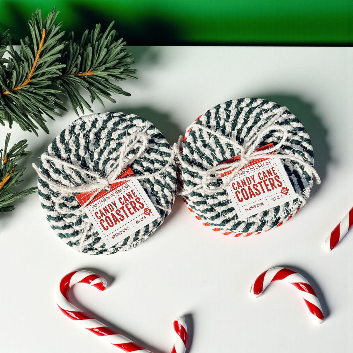 Candy Cane Braided Coasters — Set of 4