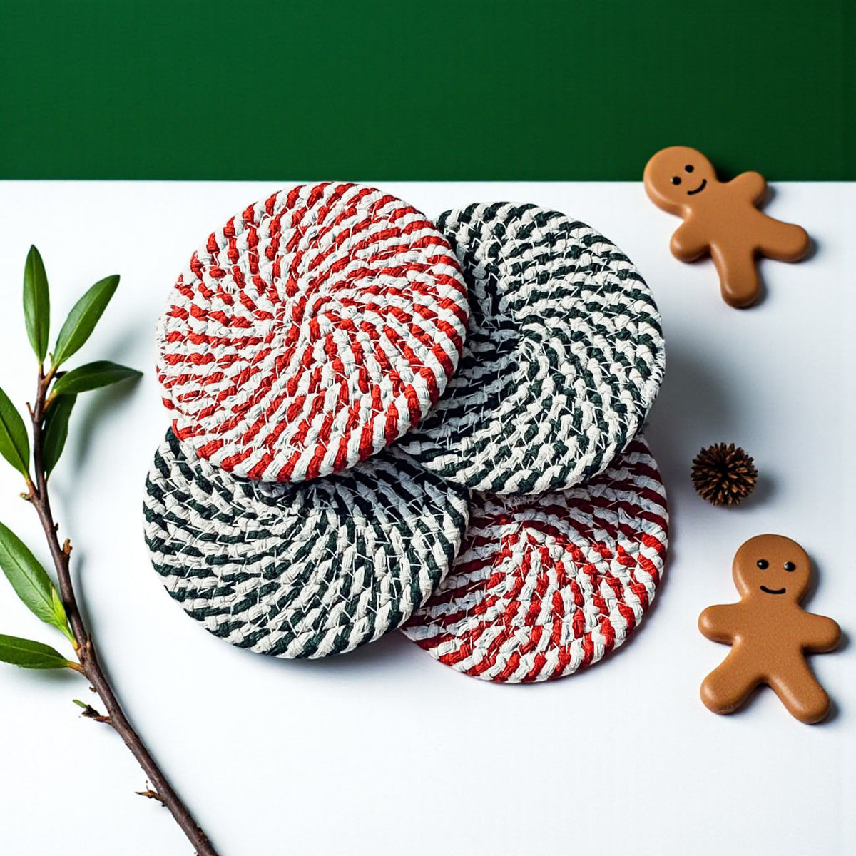 Candy Cane Braided Coasters — Set of 4