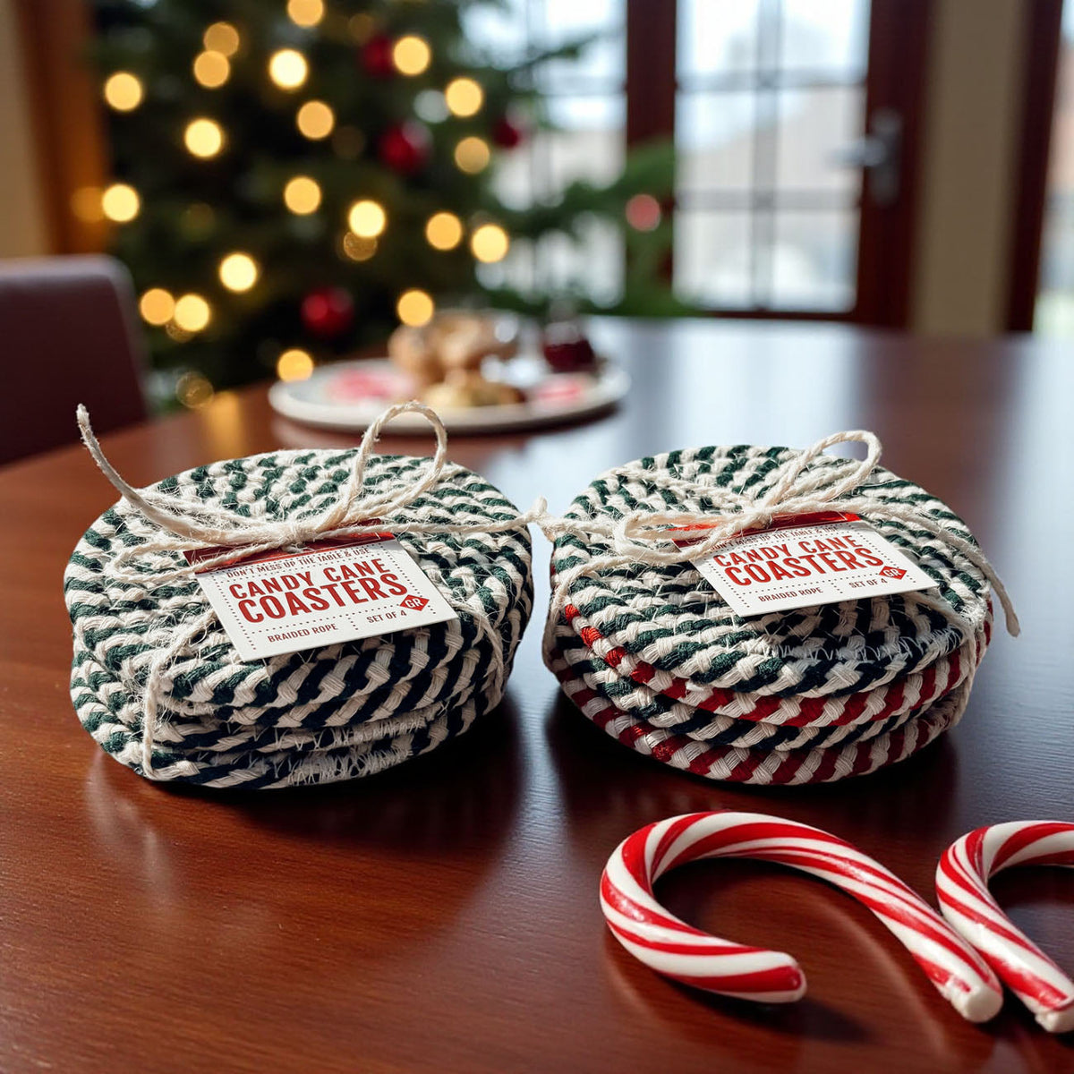 Candy Cane Braided Coasters — Set of 4