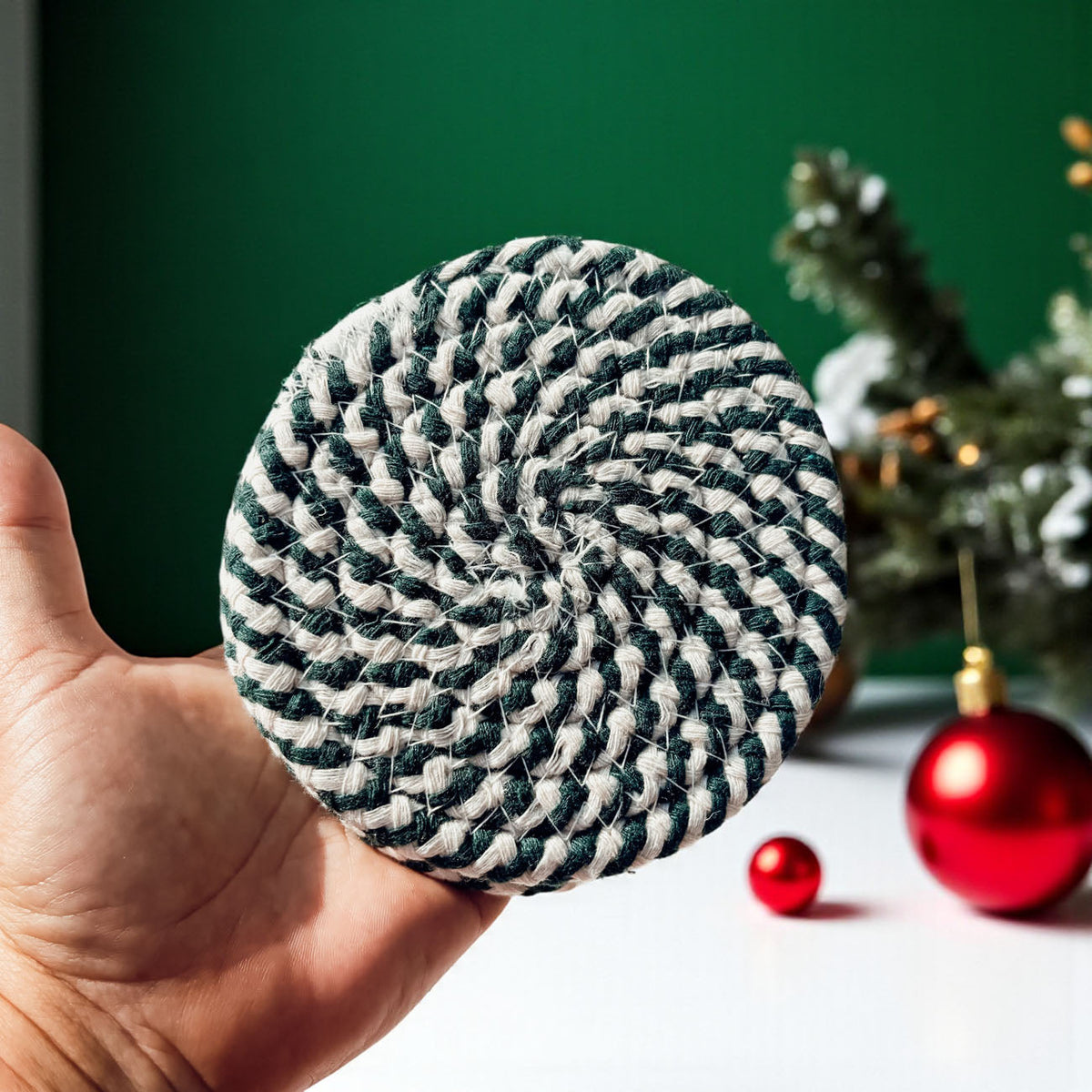 Candy Cane Braided Coasters — Set of 4