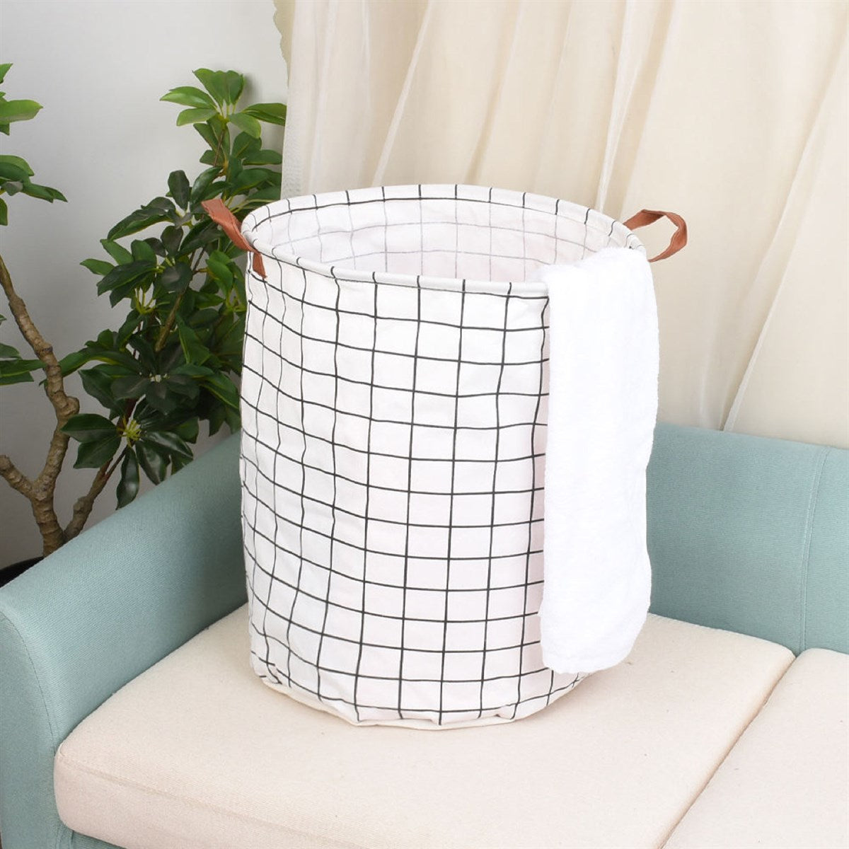 White Windowpane Canvas Laundry & Storage Bin