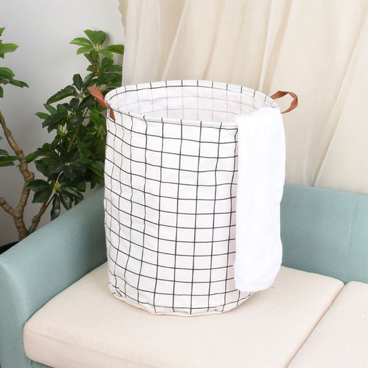 White Windowpane Canvas Laundry & Storage Bin