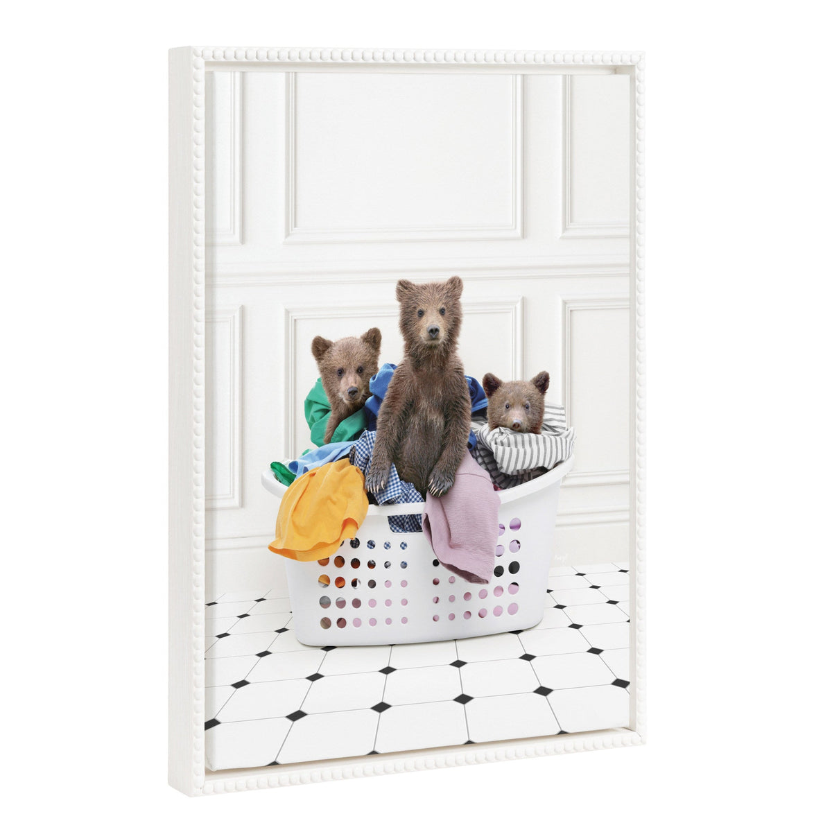 Three Bears in a Laundry Basket Framed Canvas – 18 × 24